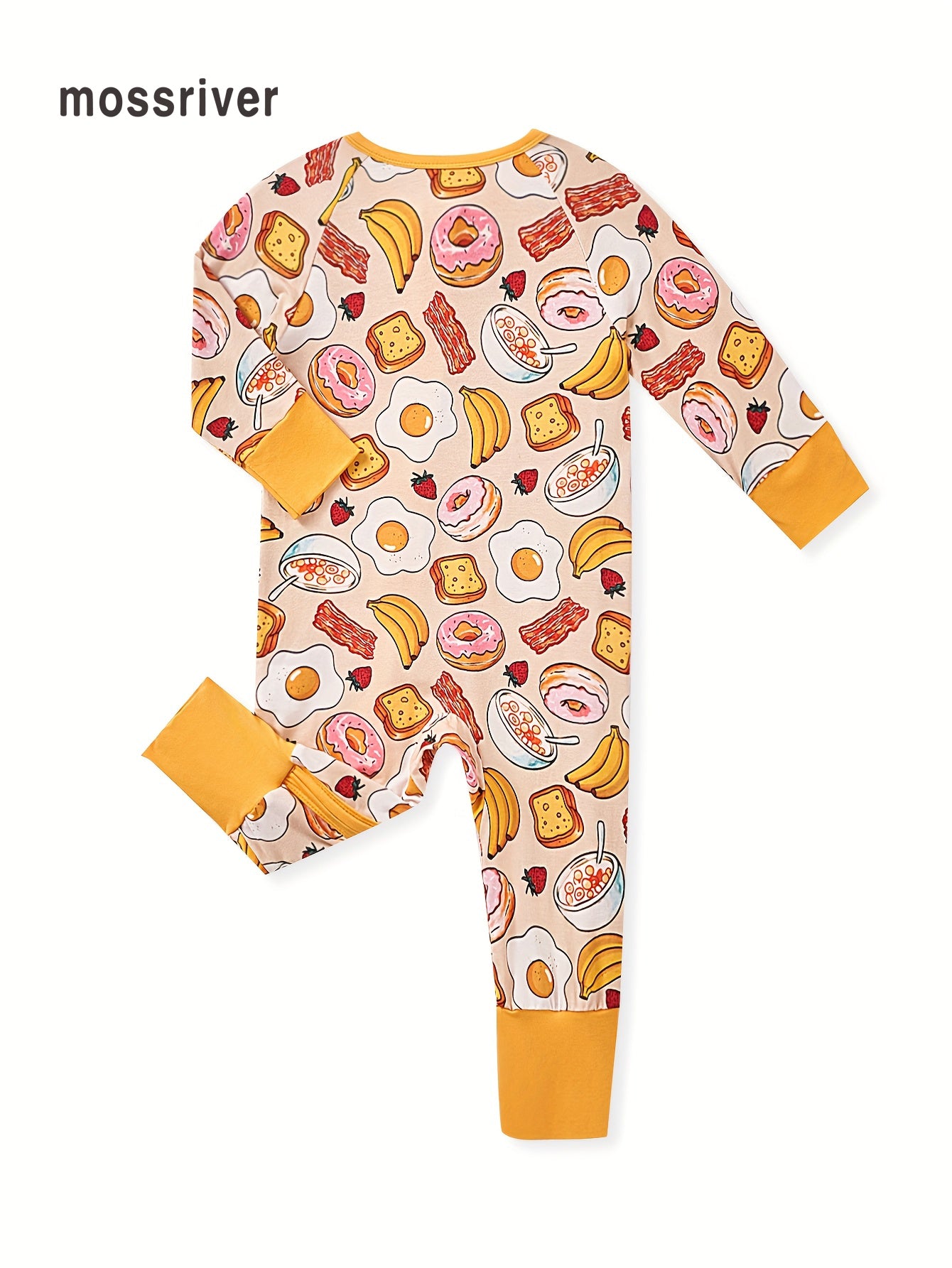 MossRiver Newborns, male and female infants, casual bamboo fiber skinny zipper onesies, food series, eggs, fruits, series printed patterns, baby onesies, bamboo fiber clothes for boys and girls