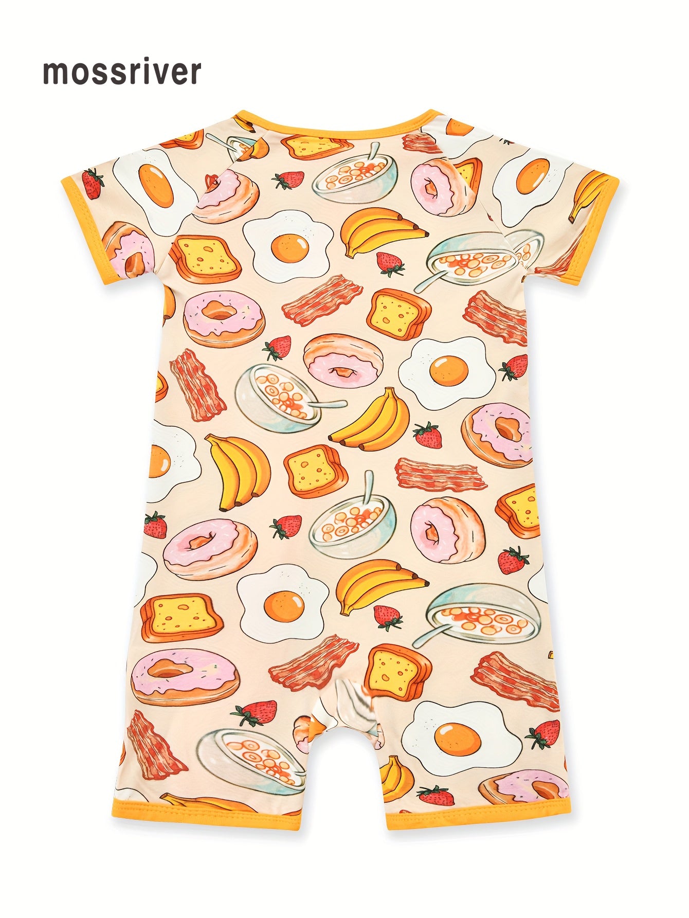 MossRiver Newborn girls' zipper onesie, bamboo fiber tight fit, food series banana bread cartoon print romper, baby short-sleeve romper for girls, summer thin style.