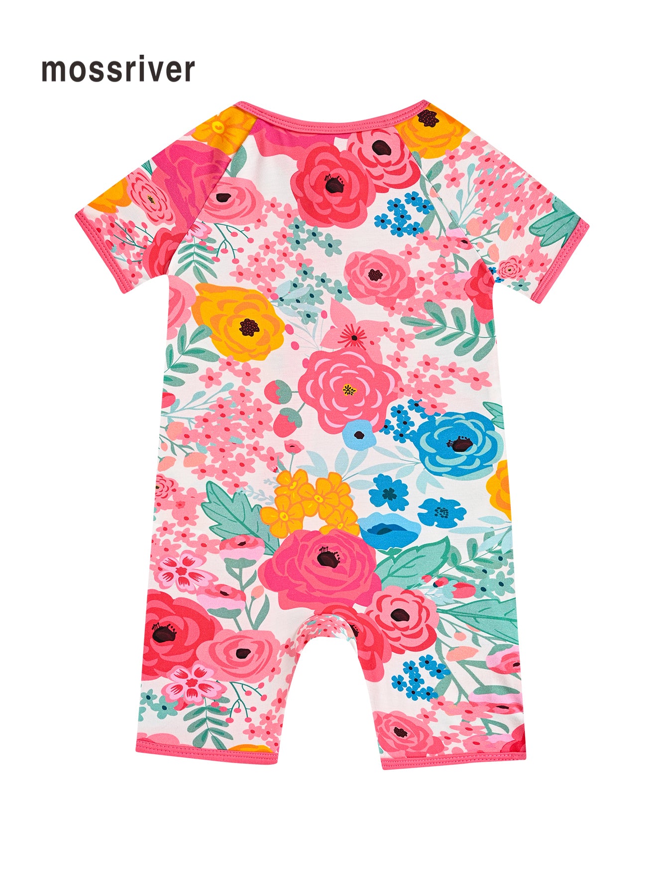 MossRiver Newborn Baby Girl Zipper Jumpsuit Bamboo Fiber Tight Fit Flower Series Plain Rose Full Body Printed Pattern Jumpsuit Baby Shorts Baby Girl Clothing Summer Thin