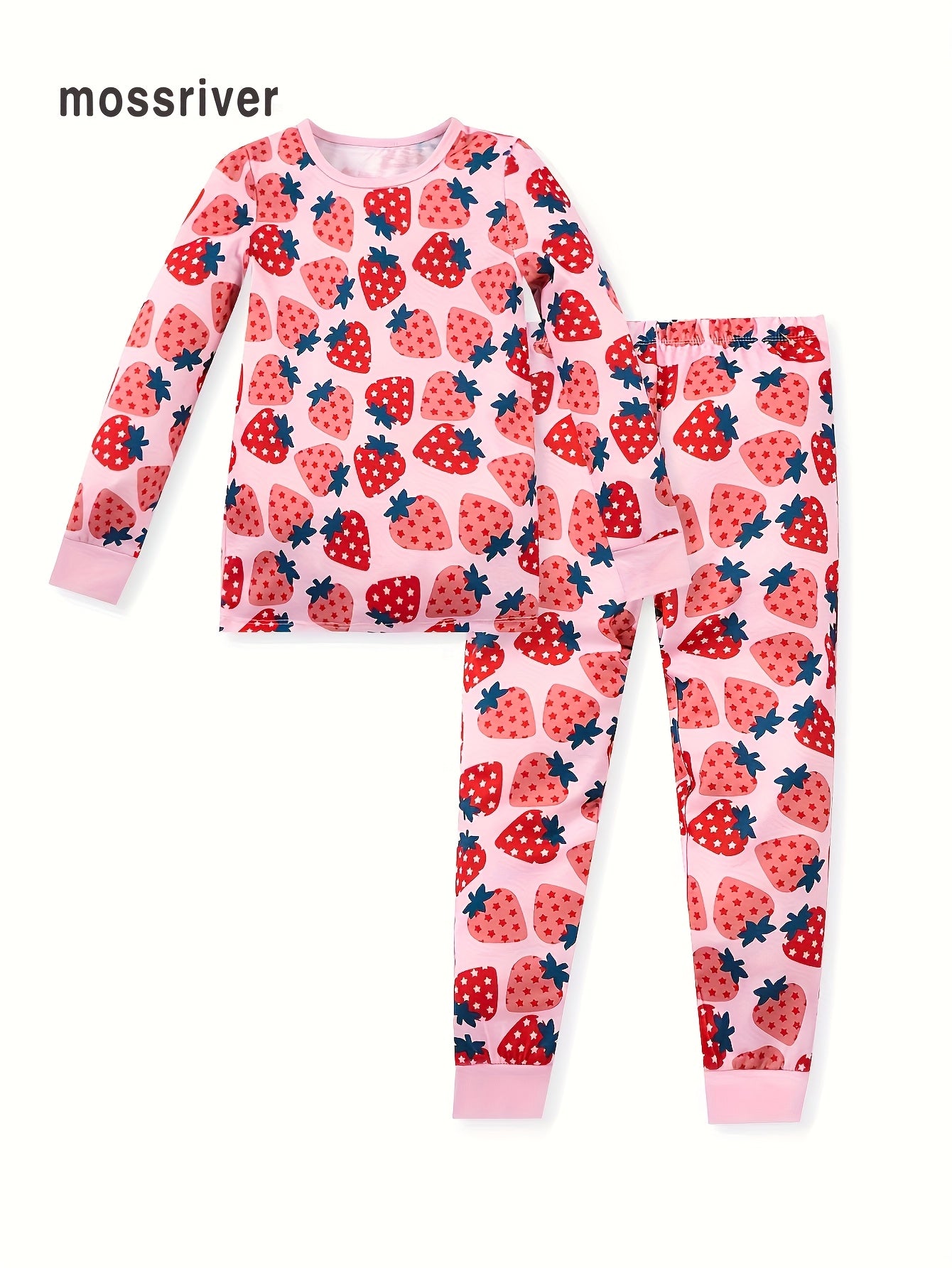 Girls' Strawberry Print Long Sleeve Pajama Set