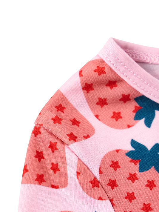 MOSSRIVER Newborn Girls' Strawberry All-Over Print Bodycon Long Sleeve Pants Pajama Set