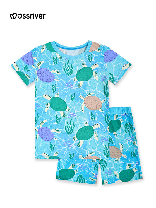 Discover MOSSRIVER's super soft and comfy bamboo two-piece pajamas for boys (0-3 years). Adorable sea turtle print, perfect for all seasons and a great gift!